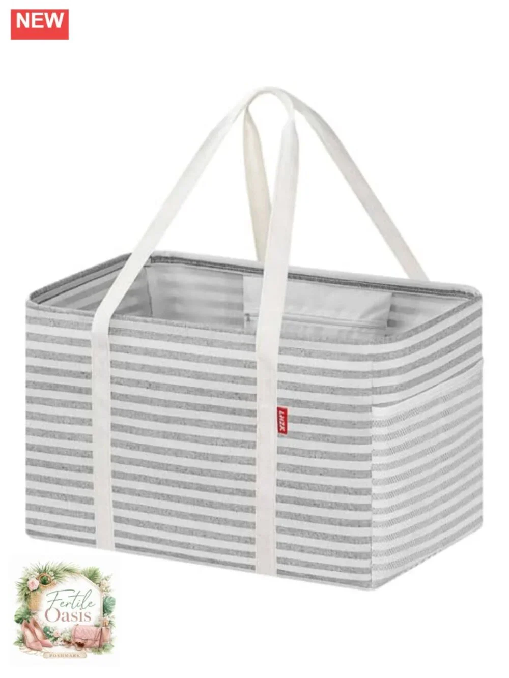 Large Utility Tote Bag with Metal Wire Frame, Reusable Grocery Bag, Thick